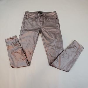 Bebe Metallic Jeans Painted Skinny Silver Pearl